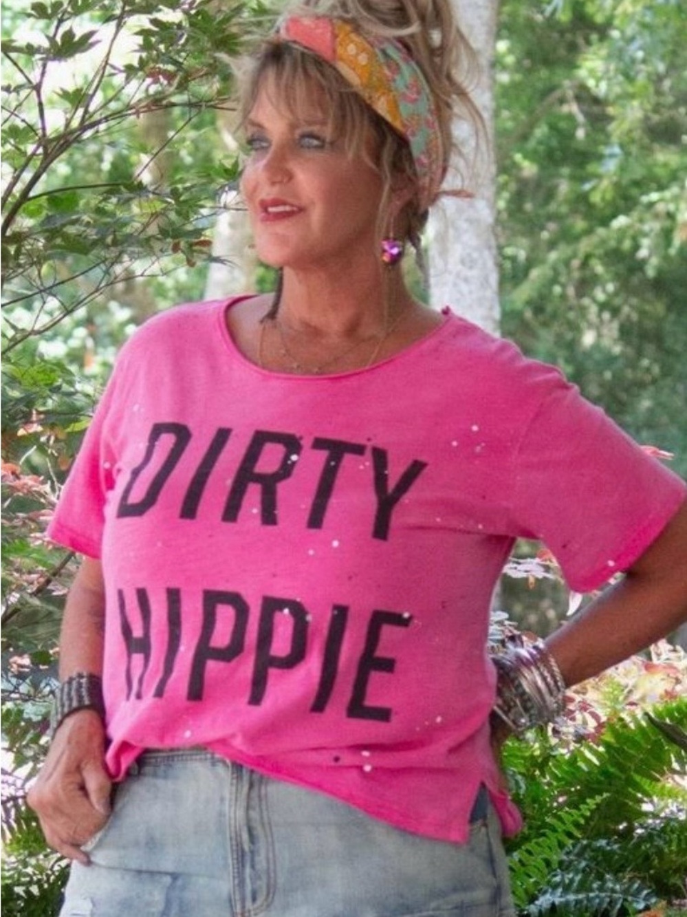 Jaded Gypsy Pink "Dirty Hippie" Graphic Tee - Women's Casual Top